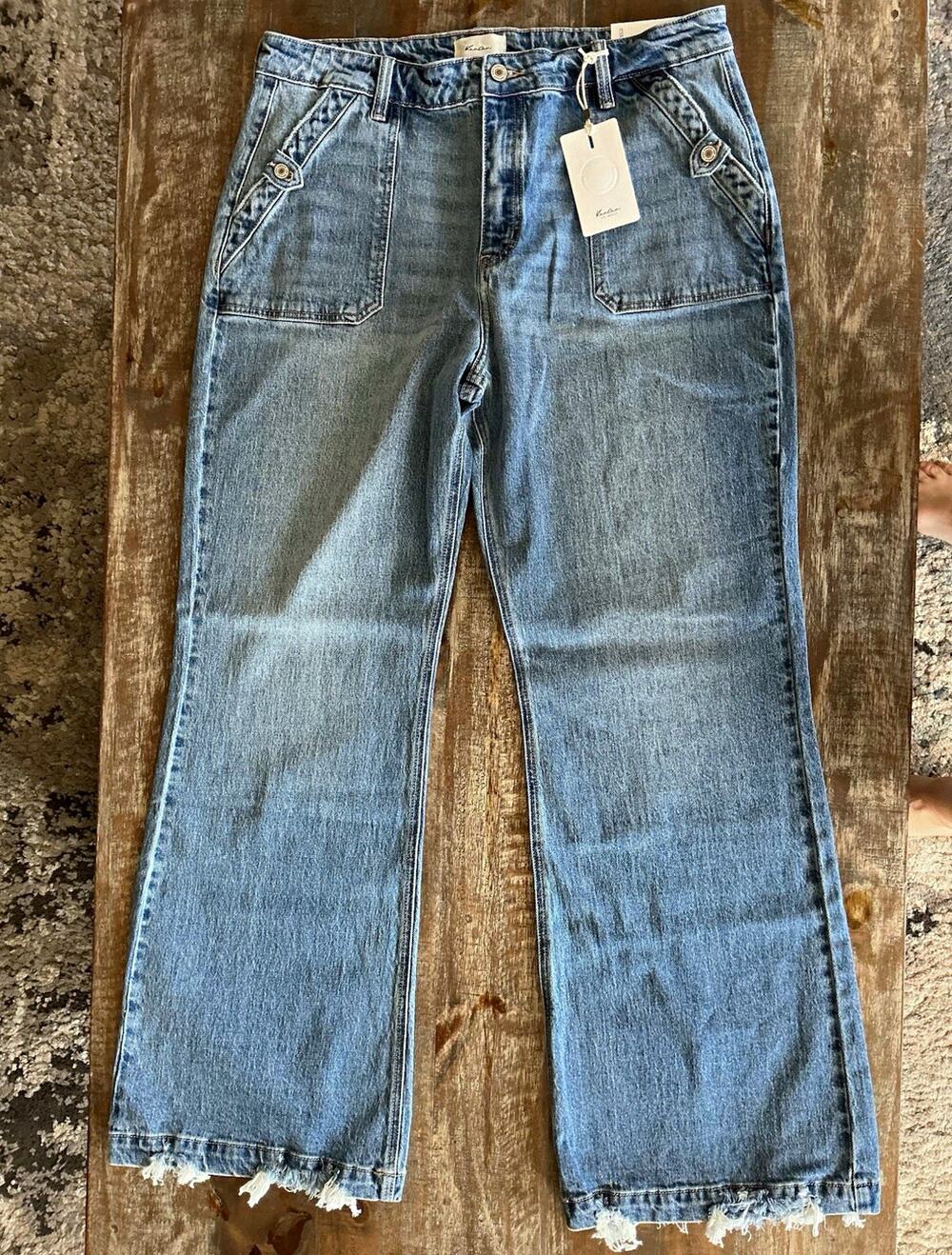 KanCan Light Wash High Rise Wide Flare Distressed Jeans Juniors 15/31 KC2572M